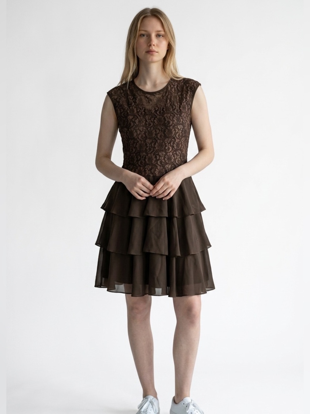 Vintage Molly Malloy Black Lace Tiered Cocktail Dress size 14